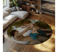 FEIPUHOME Art esthétisme Tapis Rond Jeune Fille se défendant Contre Amor célèbre Peinture Impression Tapis antidérapant intérieur pour Vivre dortoir Chambre 120x120cm