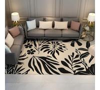 FEIPUHOME Art Feuilles Botaniques Tapis Noir Abstrait Minimalisme Tapis pour Porte D’entrée Foyer Chambre Couloir Paillasson Lavable Antidérapant Poils Courts 90x120cm