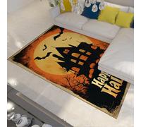 FEIPUHOME Art Halloween Horreur thème Tapis Citrouille château Chauves-Souris Imprimer Grand Tapis à Poils Ras pour intérieur extérieur Chambre décor antidérapant Pliable 90x120cm