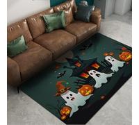 FEIPUHOME Art Halloween Nuit Tapis Citrouilles Chalet Chauves-Souris Effrayant Fantômes Motif Non Glissant Chambre Tapis Entrée Front Allée Tapis Faible Pile Non Dérapant 180x200cm