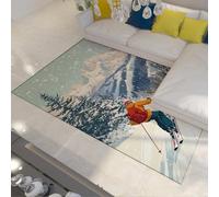 FEIPUHOME Art Hiver Sportif Scène Tapis Skier Aventure Tapis de Montagne pour Les Chambres Salon Lodge Décor Faible Poils Non Antidérapant Lavable en Machine 120x180cm