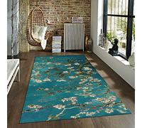FEIPUHOME Art Impressionnisme Fleurs Vintage Tapis de Sol antidérapant Fleurs d’amandier Peintures à l’Huile Impressions Tapis Sarcelle Paillassons Home Runner Tapis 160x230cm