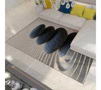 FEIPUHOME Art Méditation Spa Tapis Noir Pierres empilées Plage Minimalisme Lavable Antidérapant Tapis de Sol à Poils Ras pour Salle à Manger Cuisine Bureau à Domicile 60x90cm