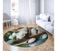 FEIPUHOME Art Méditation Spa Tapis Ronds Cristaux Blancs Gros sel Orchidées Tapis Facile à Nettoyer pour Chambre à Coucher Salon Salle d’étude Cuisine Entrée Poils Ras 160x160cm