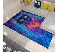 FEIPUHOME Art Merveilleux Fantaisie Jeter Tapis Vibrant Chat Design Lavable Tapis à Poils Ras antidérapant Doux pour Salon Chambre Appartement décor Bleu 120x150cm