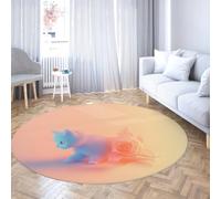 FEIPUHOME Art Moderne Boho Rond Tapis Mignon Cat Rose Design Doux Lavable Antidérapant Tapis De Sol À Pou Confortable pour Vivre Chambre De Chambre De Bébé Chambre De Filles 80x80cm