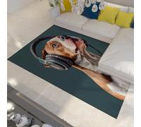 FEIPUHOME Art Musique et thèmes Animaux Grands Tapis de Sol d’intérieur Chien Portant des écouteurs Motif Tapis à Poils Ras pour Chambre d’Adolescent Chambre de bébé Chambre antidérapante 100x120cm