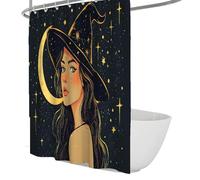FEIPUHOME Art Mystérieuse Fille Imprime Rideau de Douche rêveur Ciel étoilé et Motif de Lune Rideaux de Salle de Bain Tissu imperméable Baignoire décor avec Crochets 200 x 220 cm