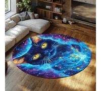 FEIPUHOME Art Mystique Thèmes Magiques Tapis Rond Chat Dessins D’Animaux Tapis pour Salon Chambre Lounge Dortoir Intérieur Décor Confortable Lavable Doux Antidérapant 200x200cm