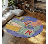 FEIPUHOME Art Nature Morte Abstraite Tapis Rond Poisson Rouge et Sculpture Peinture célèbre estampes Tapis pour Salon entrée Avant Sol décor à Poils Ras 120x120cm