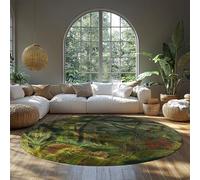 FEIPUHOME Art Naturel Jungle Surréalisme Rond Tapis Tigre dans Une Tempête Tropicale Célèbre Peinture Impressions Tapis pour Chambre Bureau à Domicile Poils Bas Antidérapant 120x120cm