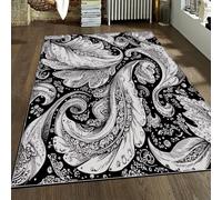 FEIPUHOME Art Noir et Blanc Classique Tapis Rétro Lavable Doux Antidérapant Mystique Plume Ailes Impressions Tapis pour Chambre Salon Entrée 120x150cm