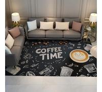 FEIPUHOME Art Noir et Blanc Dessin animé Graffiti Tapis café et Lait thé Cuisine thème Tapis pour Salon Filles Chambre de garçons Chambre Lavable 160x200cm