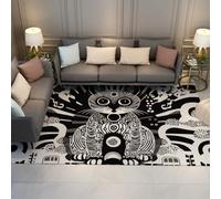 FEIPUHOME Art Noir et Blanc Style Lavable antidérapant Douillet Tapis mystérieux Mignon Chat Imprime Tapis pour Chambre d’Enfant Appartement dortoir à Poils Ras 60x90cm