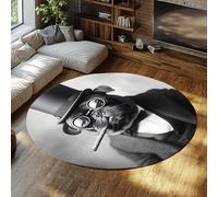 FEIPUHOME Art Noir et Blanc Tapis Rond Fashions Dog Print Lavable Doux Faible Poils Antidérapants Tapis de Sol pour Chambre Salon Appartement Salon Intérieur 160x160cm