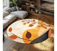 FEIPUHOME Art Nordique Moderne Tapis Ronds Feuilles d’Automne Minimalisme Abstrait Tapis pour Les Zones à Fort trafic Salon Chambre à Coucher Bureau à Domicile Cuisine Pliable 80x80cm