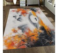 FEIPUHOME Art Oriental Automne Paysage Tapis Montagne Misty Pont Rivière Scène Petit Tapis Salon Entrée Couloir Porche Non Glissant Lavable 160x230cm