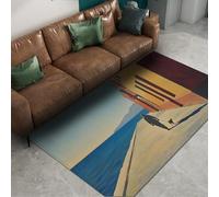 FEIPUHOME Art Paysage côtier Tapis Homme Marcher avec Le Chien Maisons Rétro Motif Tapis Doux À Poil Bas pour Chambre D’Amis Salon de Thé Porche Antidérapant 200x300cm