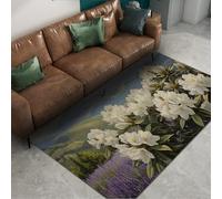 FEIPUHOME Art Paysage Floral de Montagne Tapis Doux Mince antidérapant Lavande Blanc orchidée Tapis pour Chambre Salon à Poils Ras Lavable en Machine 180x270cm