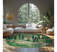 FEIPUHOME Art Paysage fluvial Jeter Tapis Maison à cassone célèbre Peinture Impressions Tapis Rond pour Salon Devant cheminée Poils Ras Pliable 120x120cm