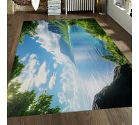 FEIPUHOME Art Paysage scénique Tapis Océan Tropical Montagne Ciel Bleu Scène Antidérapant Support Mince Grand Tapis pour Chambre à Manger Porche Avant 160x200cm