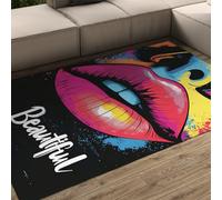 FEIPUHOME Art Pop Graffiti Lèvres Colorées Design Tapis Lavable Tapis De Sol À Pou pour Salon Appartement Salle D’étude Chambre À Coucher sous Table 80x120cm