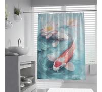 FEIPUHOME Art Rideaux de Douche décoratifs artistiques et Zen pour Salle de Bain Ensemble de Rideaux de Salle de Bain en Tissu inspiré des carpes koï à Motif de Lotus avec Crochets W120xL180(cm)