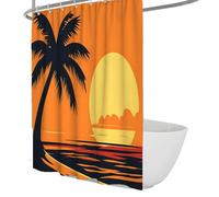 FEIPUHOME Art Rideaux de Douche Paysage Marin Palmiers Coucher de Soleil Rideau de Bain pour Chambre d’Enfant Salle de Bain Hydrofuge décor Tissu Extra Long Jaune 180 x 220 cm