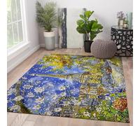 FEIPUHOME Art Romantique Fleur Pluie Design Tapis Tour Eiffel Impressions Tapis Antidérapant pour Salon Chambre Chambre D’Enfant Bureau À Domicile Salle De Jeux Décor Lavable 150x210cm