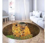 FEIPUHOME Art Romantisme Tapis Rond Baiser la mariée Peintures célèbres Impressions Intérieur Antidérapant Tapis Lavable en Machine pour Le Salon Salle à Manger Dortoir Chambre Chambre 200x200cm