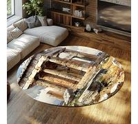 FEIPUHOME Art Ruines Antiques Style Tapis Rond Architecture Grecque Motif Mince Lavable Doux à Poils Ras Tapis antidérapants pour Salon Chambre à Coucher Salle d’étude 80x80cm
