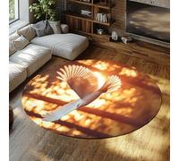 FEIPUHOME Art Soleil dans la Jungle Tapis avec Aigle Blanc Volant Design Lavable antidérapant Mince à Poils Ras Rond Tapis pour Salon Chambre Bureau 160x160cm