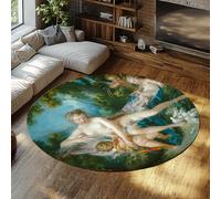 FEIPUHOME Art Style Rococo Doux Lavable Tapis Ronds Vénus consolant Amour célèbre Peinture Imprimer Tapis pour Salon Chambre Salon antidérapant à Poils Ras 200x200cm