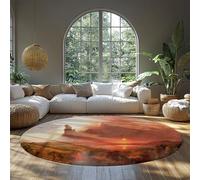 FEIPUHOME Art Sunrise Paysage Tapis Ronds Poils Bas Mince Cotopaxi Célèbre Peinture Imprimer Tapis pour Appartement Chambre Adolescente Chambre Salle À Manger Facile D’Entretien 120x120cm