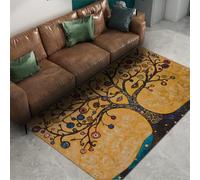 FEIPUHOME Art Surréalisme Antidérapant Grand Tapis Mystique Arbre de Vie Tapis pour Chambre Salle À Manger Porche Jaune Rétro Mince Paillasson 180x240cm