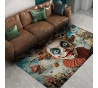 FEIPUHOME Art Surréalisme Fantaisiste Drôles Figures Imprimes Tapis Ciel Mer Château et Aigle Tapis pour Salon Chambre Entrée Poils Bas Pliable 90x120cm