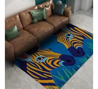 FEIPUHOME Art Tapis antidérapants Doux lavables de Dessin animé Bleu Ciel Vert Herbe Zèbre Imprimés d’Animaux Tapis pour Chambre de Bambin Chambre Pliable à Poils Ras 90x120cm