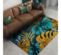 FEIPUHOME Art Tapis Boho Modernes Feuilles de Palmier Tropicales Lavable Doux Confortable Tapis pour Chambre d’Enfant Salon décor Tapis de Sol Vert et Jaune 120x150cm