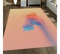 FEIPUHOME Art Tapis Boho Modernes Mignon Chat Rose Design Doux Lavable antidérapant Tapis de Sol à Poils Ras Confortable pour Vivre Chambre de bébé Chambre des Filles Chambre 60x90cm