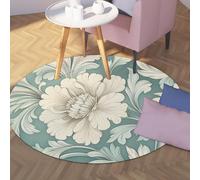 FEIPUHOME Art Tapis Boho thème Printemps, Fleurs épanouies, intérieur/extérieur, dortoir, Salon de thé, Vert Sauge 200x200cm