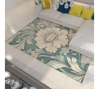 FEIPUHOME Art Tapis Boho thème Printemps, Fleurs épanouies, intérieur/extérieur, dortoir, Salon de thé, Vert Sauge 120x150cm