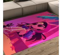 FEIPUHOME Art Tapis de Dessin animé Lavable Doux antidérapant pour Le Salon Chambre à Coucher Salon Chambre Adolescente Fille Mignonne et Chat Noir Imprime Tapis de Sol Rose Rouge 180x240cm