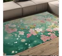 FEIPUHOME Art Tapis de Sol de Printemps onirique Lavable Fleur de Cerisier Fleurs de pêcher Tapis pour Salon Appartement sous la Table à Poils Ras antidérapant 200x300cm
