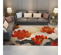 FEIPUHOME Art Tapis de Style Oriental Méditation Spa Lotus Nuages Tapis de Sol Confortable pour Chambre Salon Salle d’étude Décor intérieur Poils Ras Lavable 180x280cm