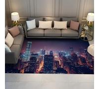 FEIPUHOME Art Tapis de Style Urbain Industriel Paysage Urbain Contemporain Nuit Tapis de Sol pour Salon Chambre Appartement Bureau à Domicile Lavable Antidérapant 120x180cm
