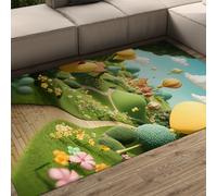 FEIPUHOME Art Tapis décoratifs de Style Conte de fées Montgolfière Château Tapis de Sol de Jardin Confortable Lavable pour Chambre à Manger Chambre de bébé antidérapant 120x180cm