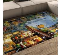 FEIPUHOME Art Tapis Lavable antidérapant sur Le thème de Paris Tour Eiffel Lampadaire Fleuriste Tapis pour Salle à Manger ou sous la Table Décoration Romantique pour la Maison 180x280cm