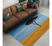 FEIPUHOME Art Tapis Nordique Minimaliste, Prairie, Grands Arbres et Ciel Bleu, Doux et Confortable, pour Salon, Chambre, Bureau 90x120cm