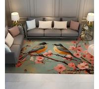 FEIPUHOME Art Tapis orientaux rétro Fleurs de pêcher Oiseaux sur des Branches de Fleur Motif Tapis de Sol antidérapant à Poils Ras pour Chambre d’Enfant Salon 180x240cm