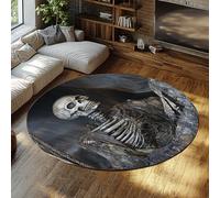 FEIPUHOME Art Tapis Rond de Style Gothique du Milieu du siècle pour Le Salon Vêtements en Lambeaux et squelettes Tapis à Poils Ras pour Salon sous la Table antidérapant 120x120cm